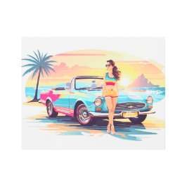 Impresión En Metal Chica con la naturaleza del coche y del sueño