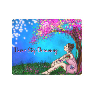 Impresión En Metal Chica con tatuaje de bonito bajo un árbol mágico