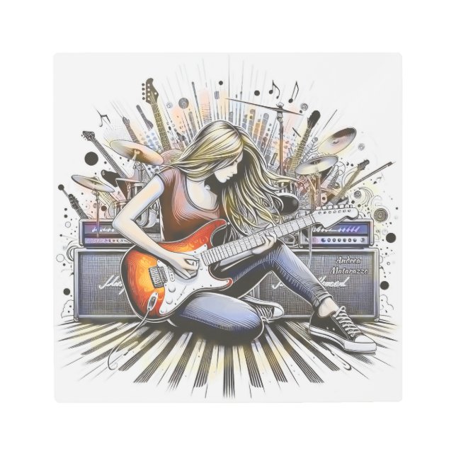 Impresión En Metal Chica con vibraciones musicales (Anverso)