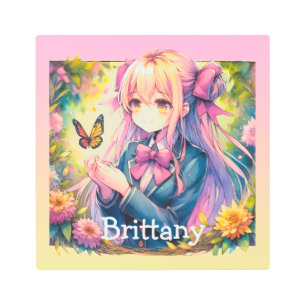 Impresión En Metal Chica de animaciones y acuarela de mariposa person