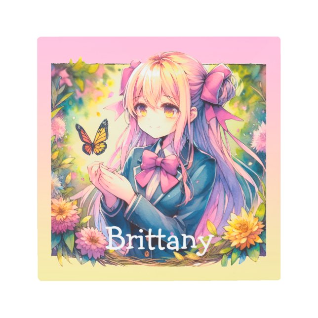 Impresión En Metal Chica de animaciones y acuarela de mariposa person (Anverso)