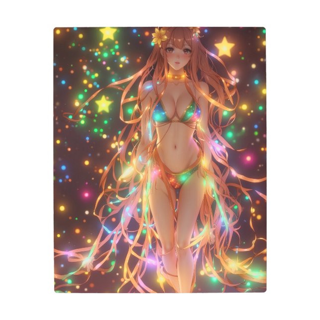 Impresión En Metal Chica de anime de Navidades espumosos (Anverso)