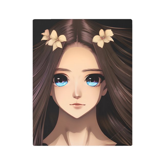 Impresión En Metal Chica de Blue Eyed Brunette Anime (Anverso)