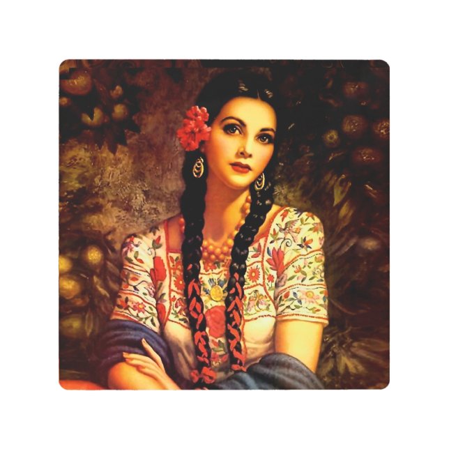 Impresión En Metal Chica de pinza de cosecha mexicana con trenzas lar (Anverso)