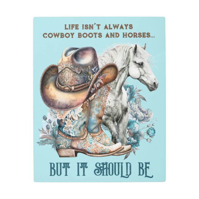 Impresión En Metal Chica de vaca cita caballo botas de vaquero gorra  (Anverso)