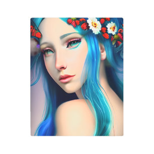 Impresión En Metal Chica encantado de bonito con flores   Comercio de