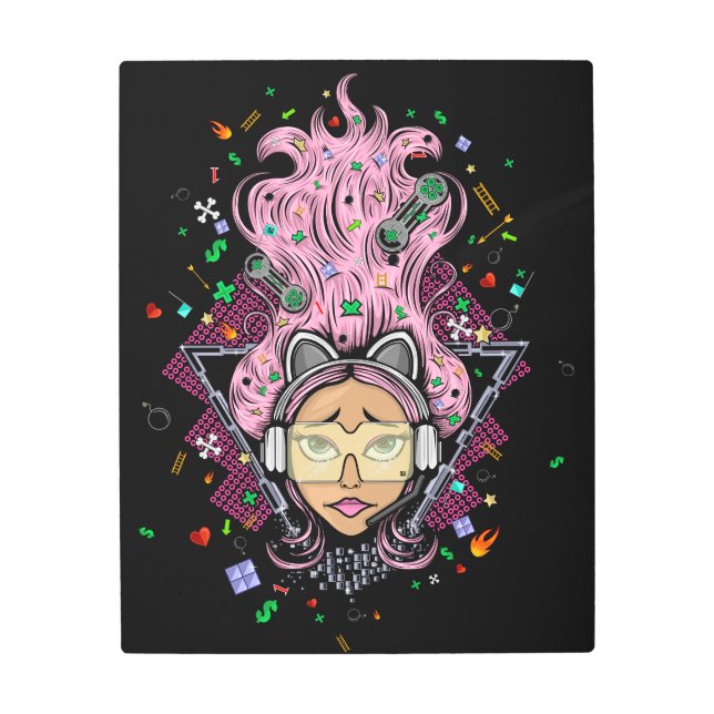 Impresión En Metal Chica Gamer (Anverso)