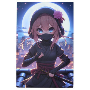 Impresión En Metal Chica guerrero de ninja