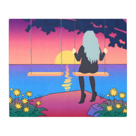 Impresión En Metal chica solitario de puesta de sol