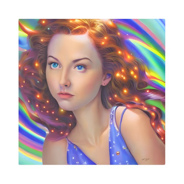 Impresión En Metal Chica soñado con luces arcoiris (Anverso)