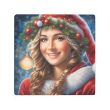 Chica sonriente lindo Santa Claus feriado festivo