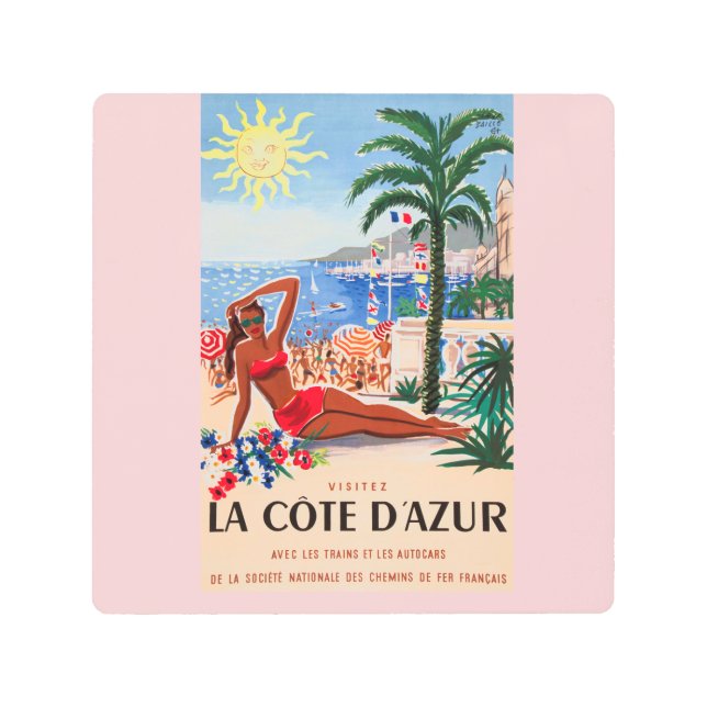 Impresión En Metal Chica Vintage Cote D'Azur Beach (Anverso)