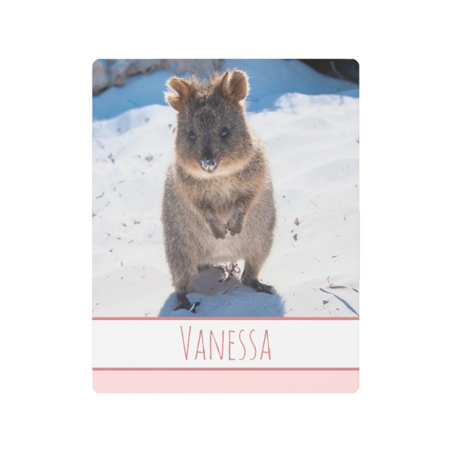 Impresión En Metal Chicas rosados niños Quokka Beach personalizado (Anverso)