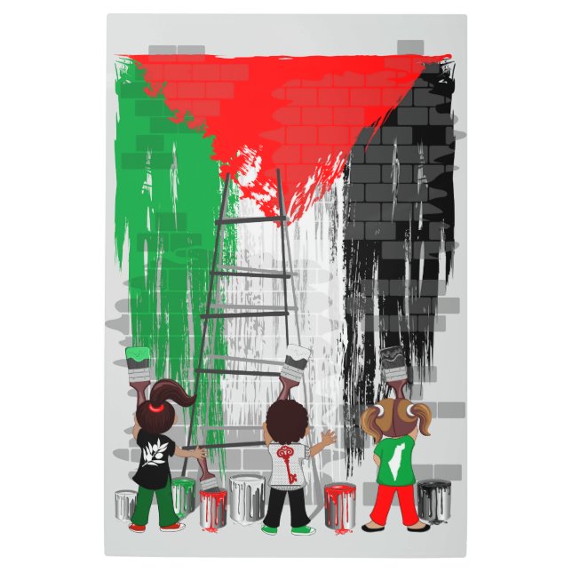 Impresión En Metal Children of Gaza Painting Palestine Flag  (Anverso)