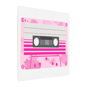 Impresión En Metal Cinta rosada de cassette con manchas color agua ro