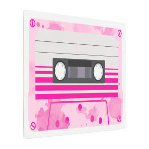 Impresión En Metal Cinta rosada de cassette con manchas color agua ro
