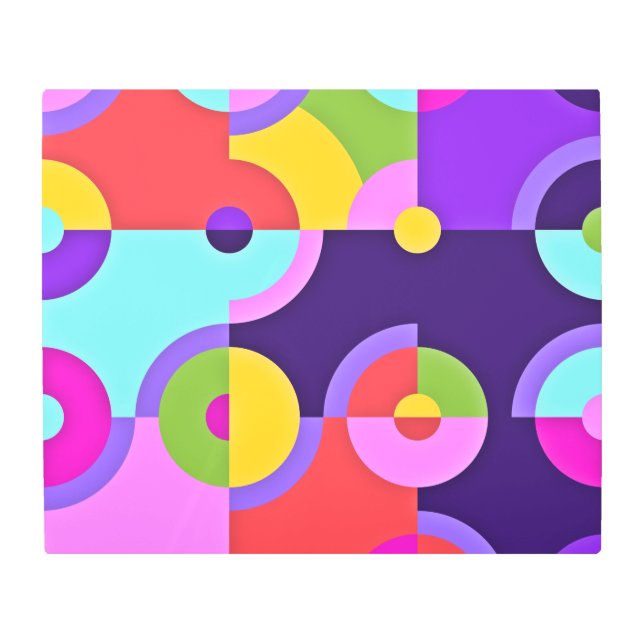 Impresión En Metal Círculos modernos alegres en azul rosado y verde (Anverso)