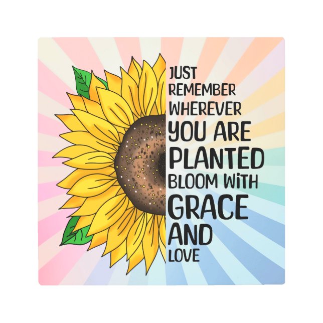 Impresión En Metal Cita inspiradora y girasol dibujado a mano (Anverso)