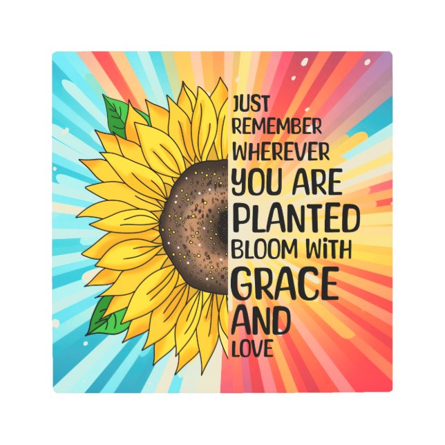 Impresión En Metal Cita inspiradora y girasol dibujado a mano (Anverso)