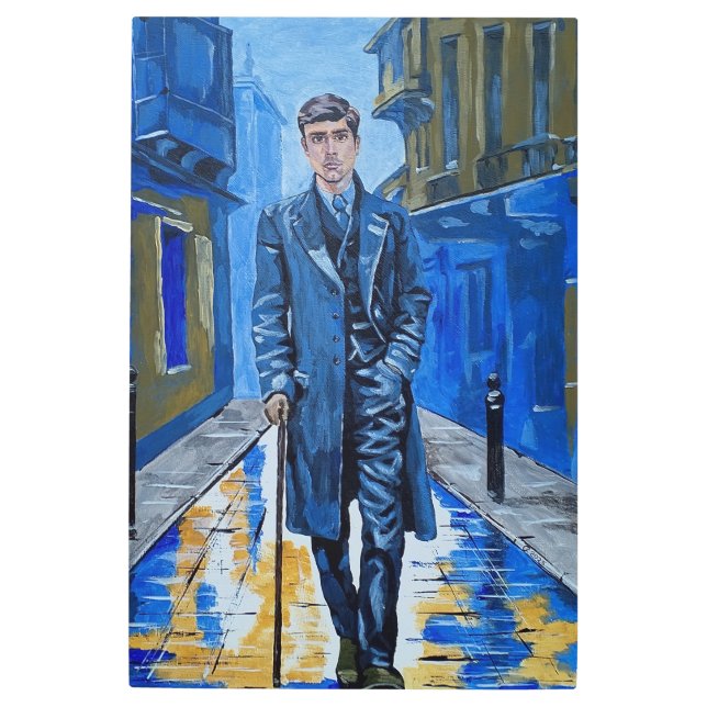 Impresión En Metal Ciudad vieja, hombre, calle, bastón (Anverso)