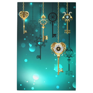 Impresión En Metal Claves de esqueleto antiguas sobre fondo verde