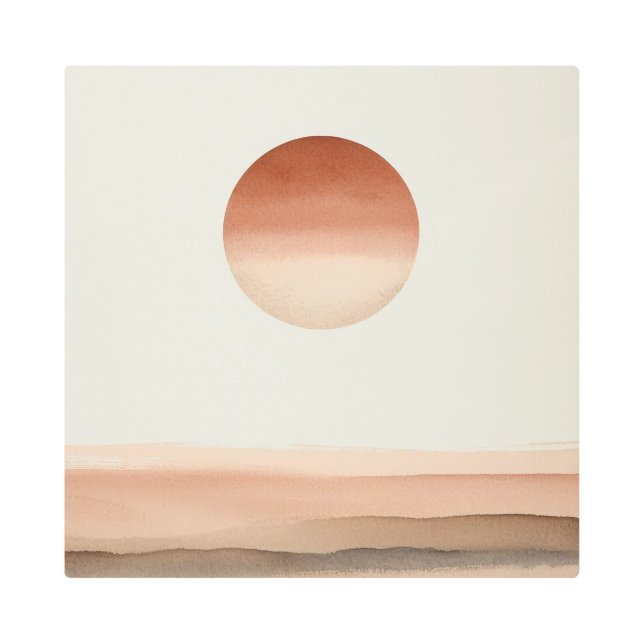 Impresión En Metal Clay Sun Abstract Art in Japandi Style (Anverso)