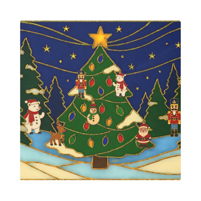 Impresión En Metal Cloisonne Art Whimsical Forest Classic Christmas  (Anverso)