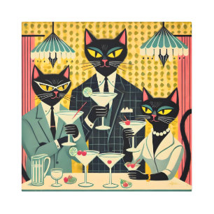 Impresión En Metal Club Retro Futurista Black Cat Martini