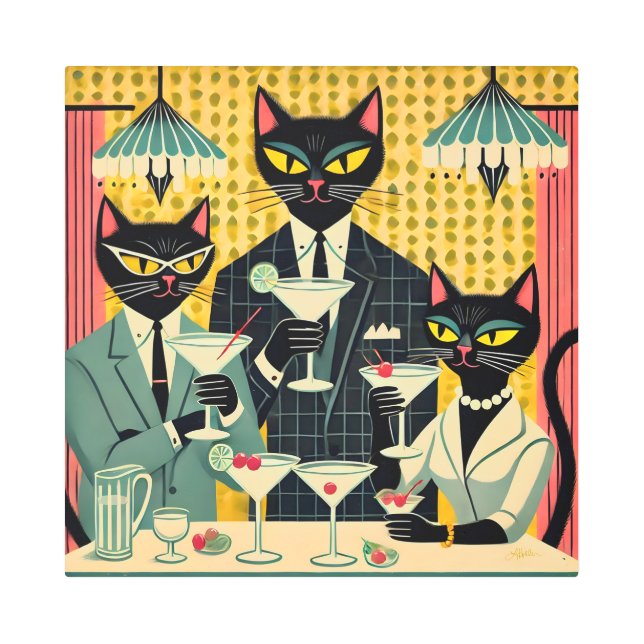 Impresión En Metal Club Retro Futurista Black Cat Martini (Anverso)