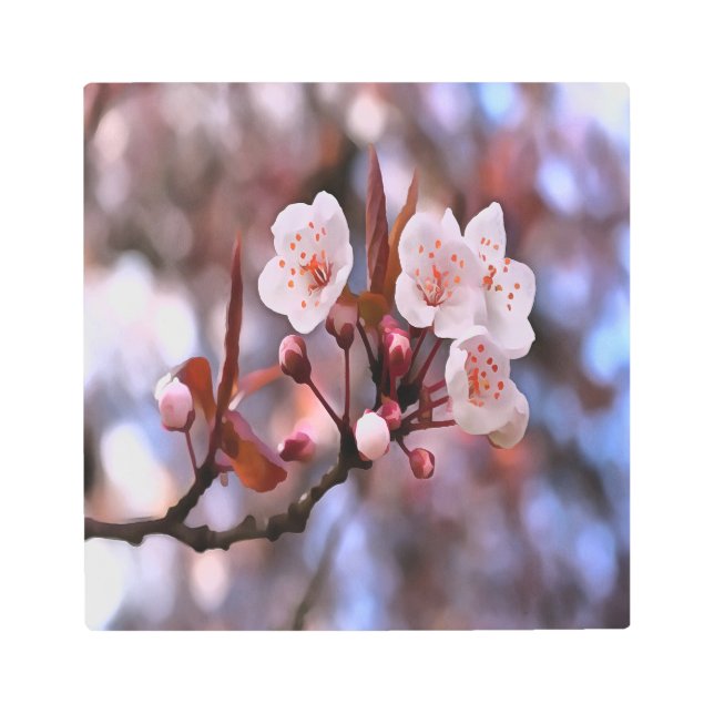Impresión En Metal Clúster con flores de cerezo con rosa y azul (Anverso)