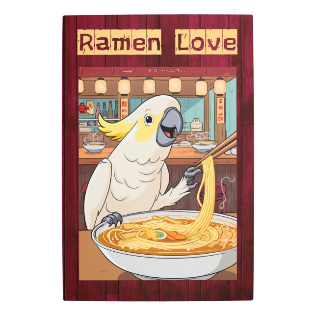 Impresión En Metal Cockatoo comiendo Ramen en un bar japonés de fideo (Anverso)
