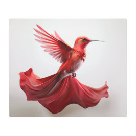 Impresión En Metal Colibrí De Rufus Rojas En Flor En Vuelo