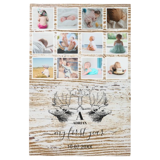 Impresión En Metal Collage de fotos del primer año del bebé ciervo de (Anverso)