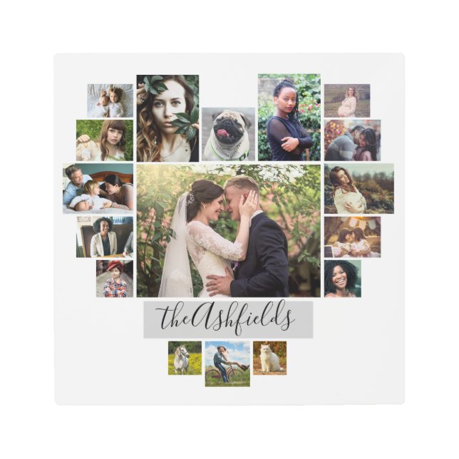 Impresión En Metal Collage de fotos familiar Corazón 17 Imágenes Nomb (Anverso)