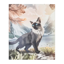 Impresión En Metal Color de agua Negro y blanco Fluffy Cat en la Natu