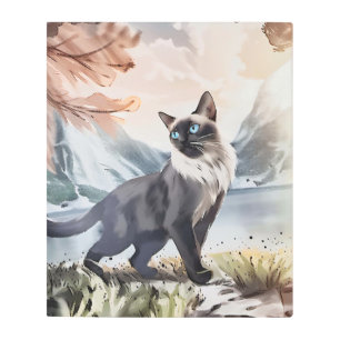 Impresión En Metal Color de agua Negro y blanco Fluffy Cat en la Natu