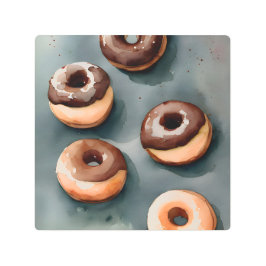 Impresión En Metal Colores acuáticos de donuts de chocolate