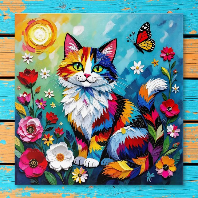 Impresión En Metal Colorful Cat and Butterfly (Subido por el creador)