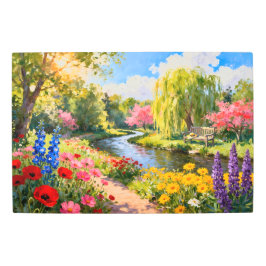 Impresión En Metal Colorful Flower Garden River Spring Landscape Art