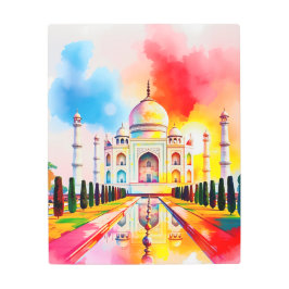 Impresión En Metal Colorful Taj Mahal Watercolor Metal Art Print
