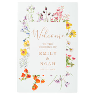 Impresión En Metal Colorida bienvenida a la boda campestre con flores