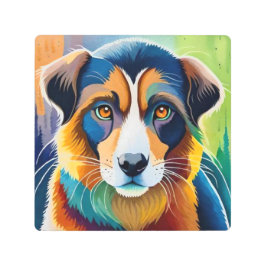 Impresión En Metal Colorida cara de perro cerca