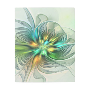 Impresión En Metal Colorida Fantasía Moderna Abstracto Flor Fractal