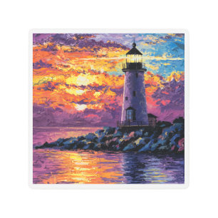 Impresión En Metal "Colorida pintura al atardecer del Faro - Temática