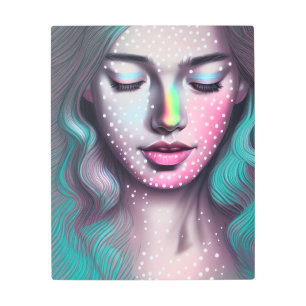 Impresión En Metal Colorida Retro Whimsical Boho Pop Art Mujer