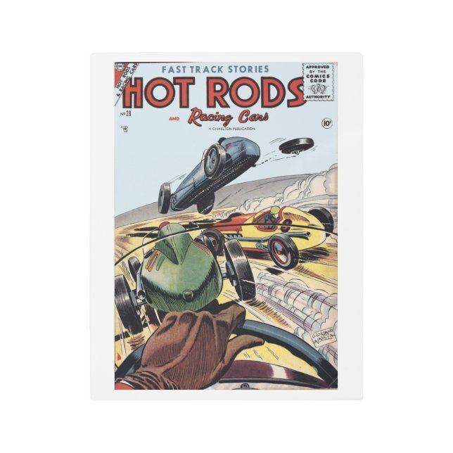 Impresión En Metal Cómic de Hot Rods & Carreras Cars, 1956 (Anverso)