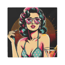 Comic Retro Pinup Chica con cóctel
