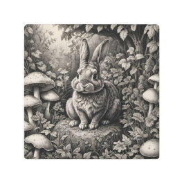 Impresión En Metal Conejo en un jardín de setas