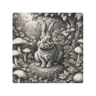 Impresión En Metal Conejo en un jardín de setas
