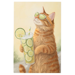 Impresión En Metal Cool Cat with a Citrus: Summer Vibes Illustration